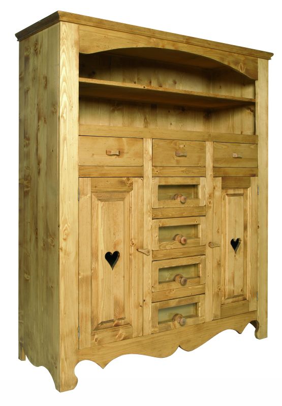 Bahut 2 portes, 3 tiroirs et 4 tiroirs graines. Finition huilée.