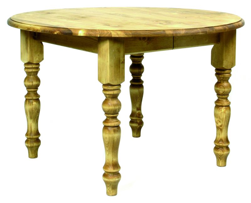 Table ronde diamètre 125cm avec 2 allonges. Finition huilée.