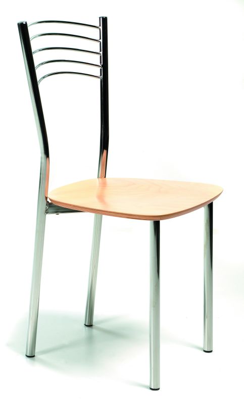 Chaise métal chromé assise bois. Réf Marte