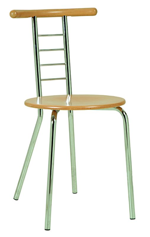 Chaise métal chromé assise bois. Réf Tina