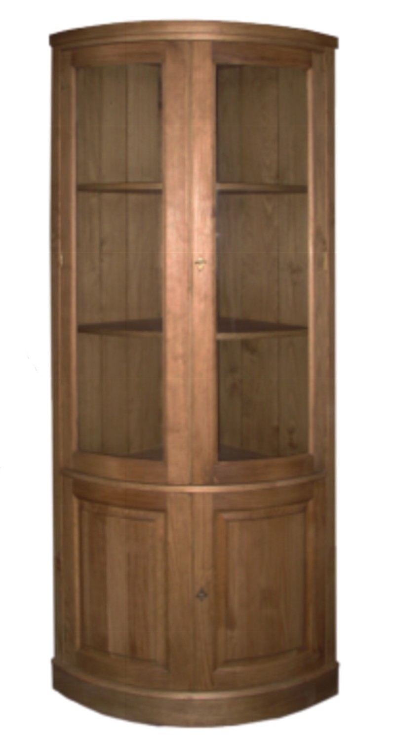 Vitrine d'angle 2P vitrées 2P pleines Pin massif finition ciré ou peint L60 P60 H220